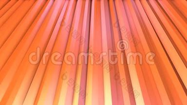 抽象简单的粉红色橙色低聚三维窗帘作为卡通背景。 软几何低聚运动背景